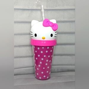 NWOT Hello Kitty Plastic Pink Polka Dot Tumbler/Water Bottle/Glass/Cup